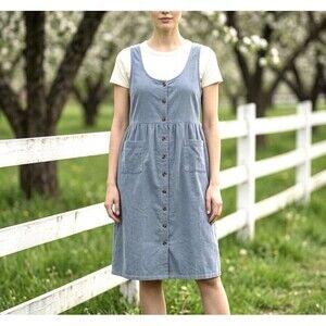 Two-Twenty Corduroy Jumper Dress Button Front Midi XL Blue Cottage Farmhouse